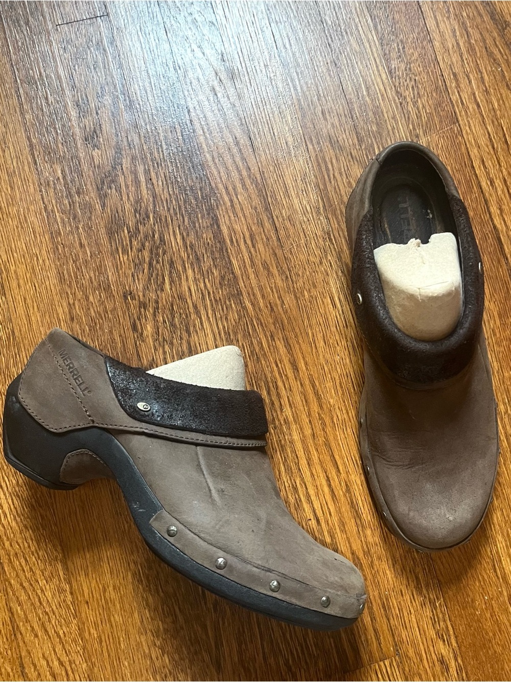 Merrell Luxe wrap leather clogs 7.5 mules bitter chocolate brown earthy chunky
